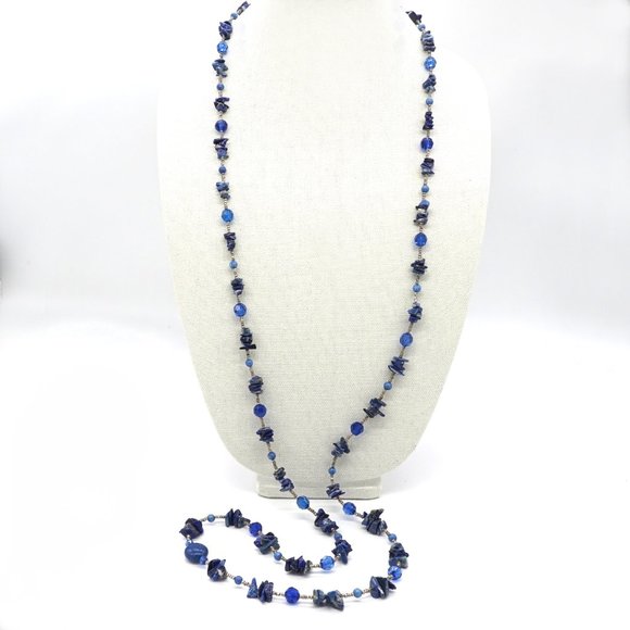 Handmade necklace with Lapis chips, blue crystals and silver seed beads. Unique. - Picture 3 of 7